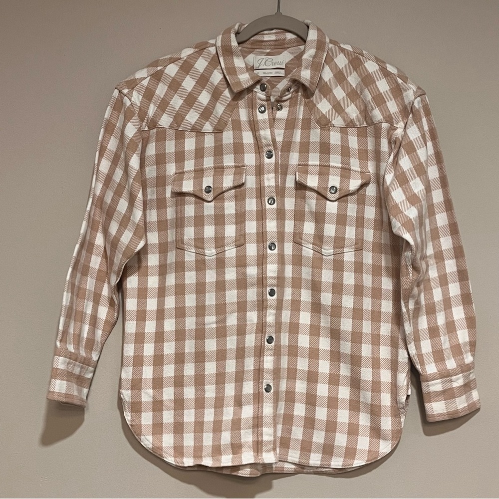 J Crew | Gingham flannel pearl snap button shacket Women’s size 00 jacket shirt